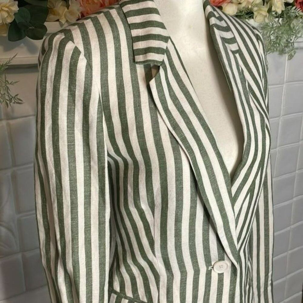 L'agence Striped Blazer Linen Blend Size 2 Luxury Designer - Picture 3 of 11